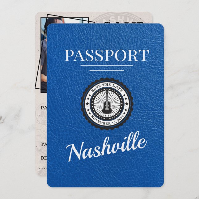 Save The Date Royal Blue Nashville Passport Enregistrer La Date (Devant / Derrière)