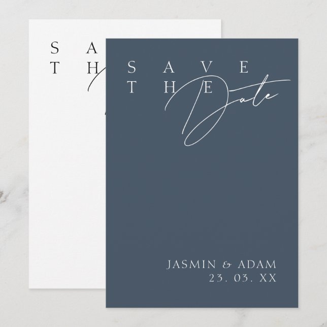 Save The Date Royal Blue Opulence Mariage de typographie moderne (Devant / Derrière)