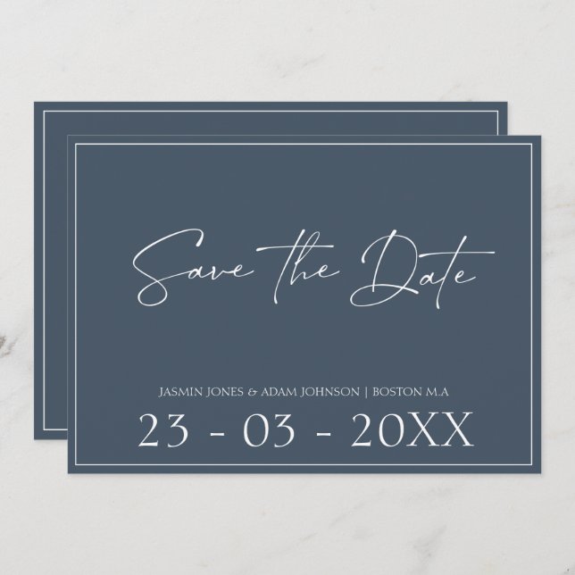 Save The Date Royal Blue Opulence Script Mariage Enregistrer La  (Devant / Derrière)