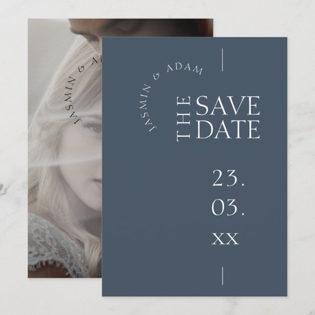 Save The Date Royal Blue Opulence Simple Photo Mariage (Devant / Derrière)