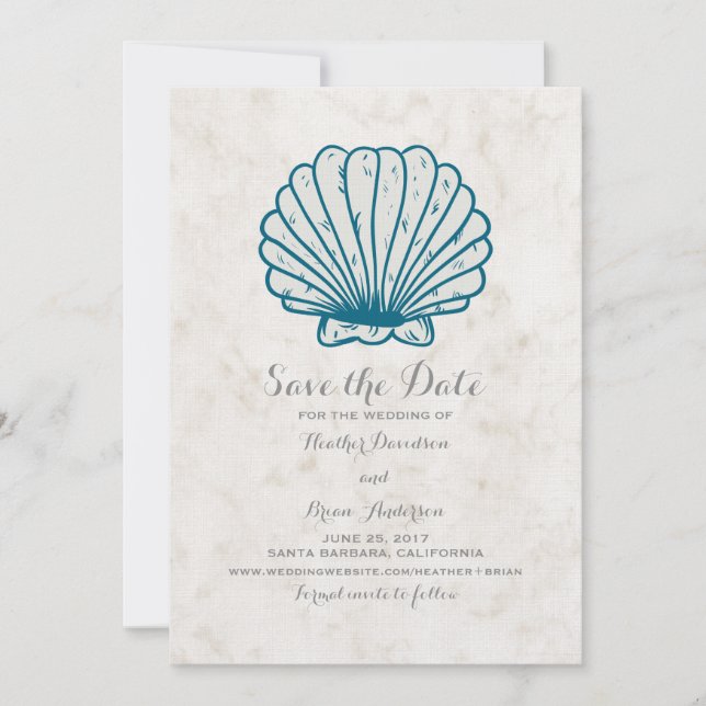 Save The Date Royal Blue Rustic Seashell Enregistrer l'Invitatio (Devant)