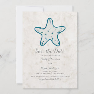 Save The Date Royal Blue Rustic Starfish Enregistrer la date Inv