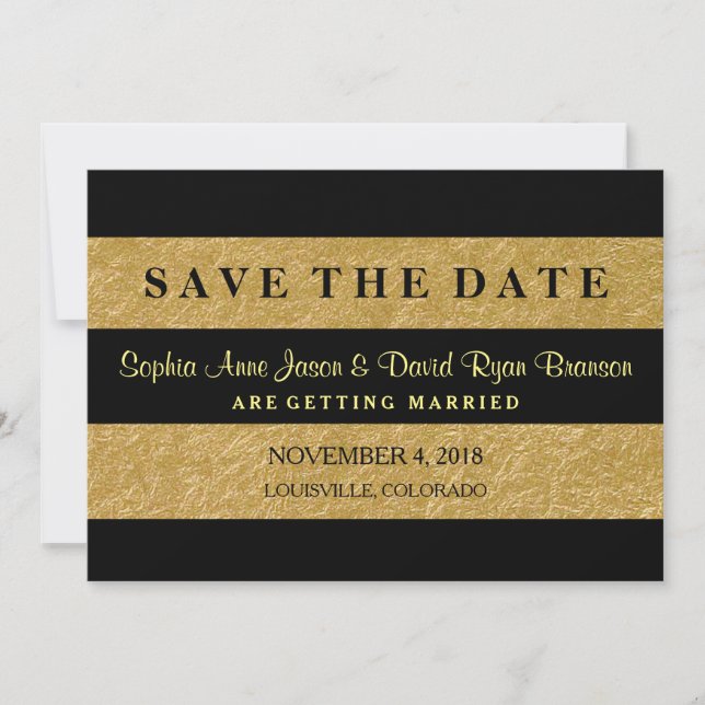 Save The Date Royal Gold Leaf Stripes Mariage ENREGISTRER LA DAT (Devant)