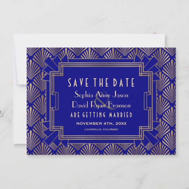 Save The Date Royal Gold Navy Blue Great Gatsby Mariage des anné (Devant)