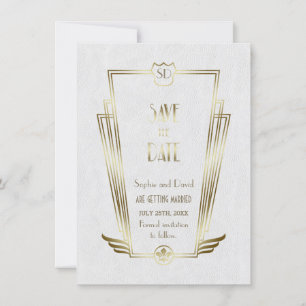 Save The Date Royal Gold White Art Deco Monogramme Enregistrer L