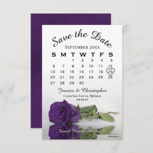 Save The Date Royal Purple Rose Élégant Calendrier de mariage