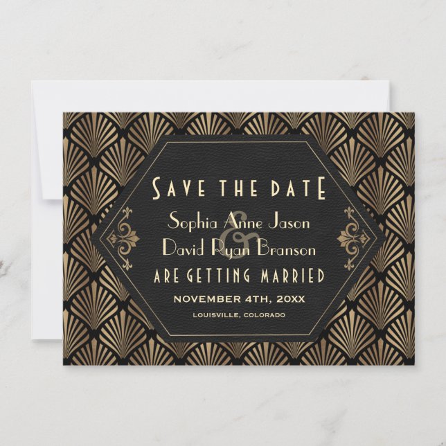 Save The Date Royal Roaring 20's Gold Black Grand Mariage Gatsby (Devant)