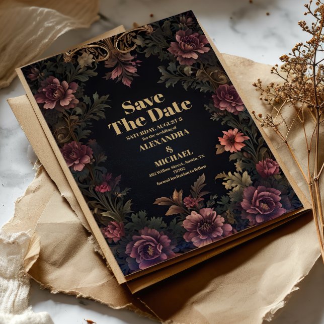 Save The Date Royal Victorian Floral Mariage gothique (Créateur téléchargé)