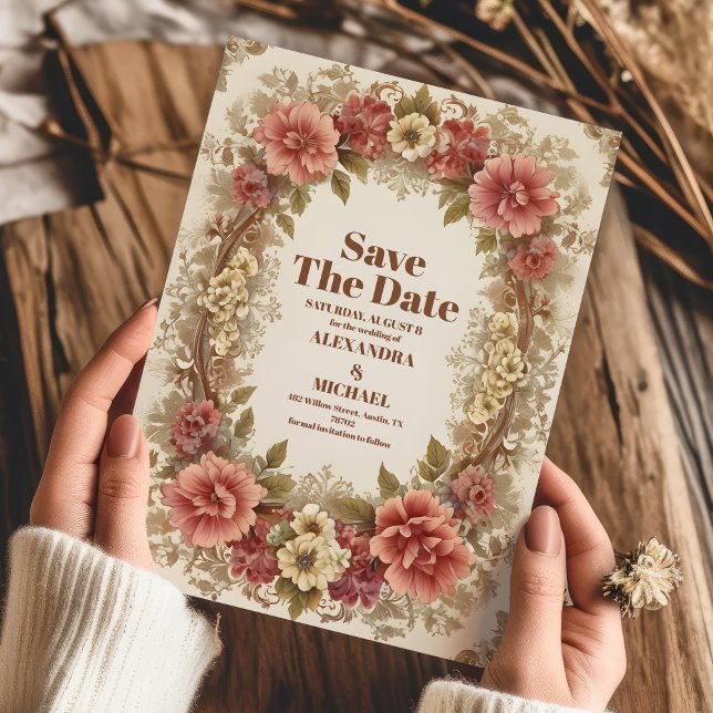 Save The Date Royal Victorian Floral Ornamy Mariage (Créateur téléchargé)