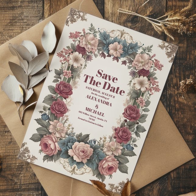 Save The Date Royal Victorian Whimsical Floral Mariage (Créateur téléchargé)