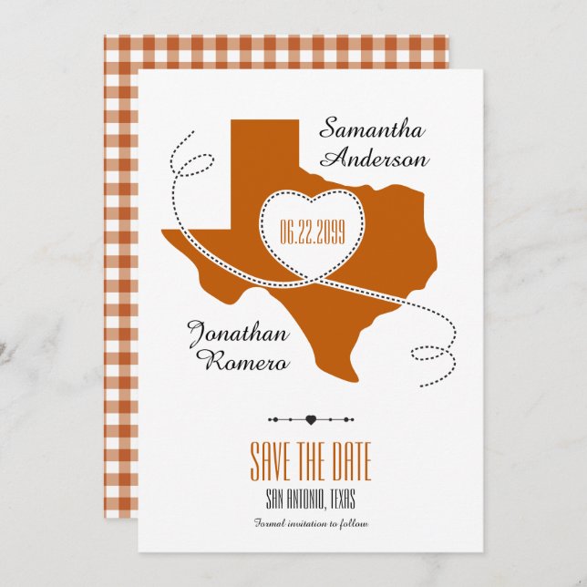 Save The Date Ruban Burnt Orange Texas Curling Enregistrer la da (Devant / Derrière)