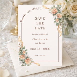 Save The Date Ruban de fleurs de champagne en ivoire élégant mar
