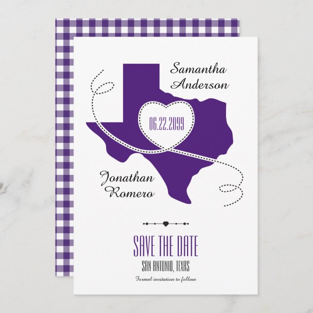 Save The Date Ruban Purple Texas Curling Enregistrer la date (Devant / Derrière)