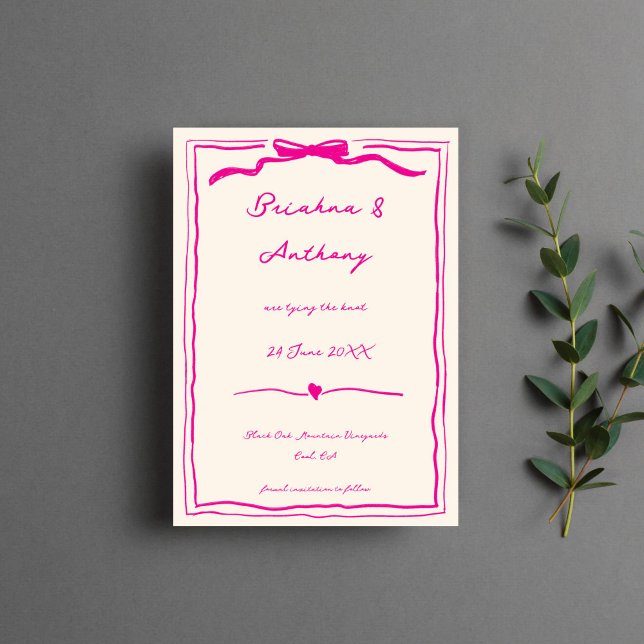 Save The Date Ruban rose griffé à la main (Hand drawn quirky scribble retro pink ribbon save the date template invitation digital download)