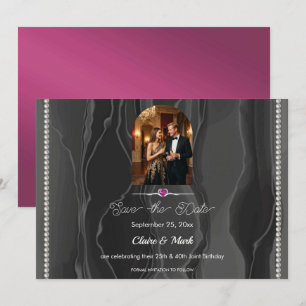 Save The Date Ruby Red Joint Anniversaire Photo en Soie Noire
