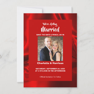 Save The Date Ruby Red Modern Satin Glam Mariage photo