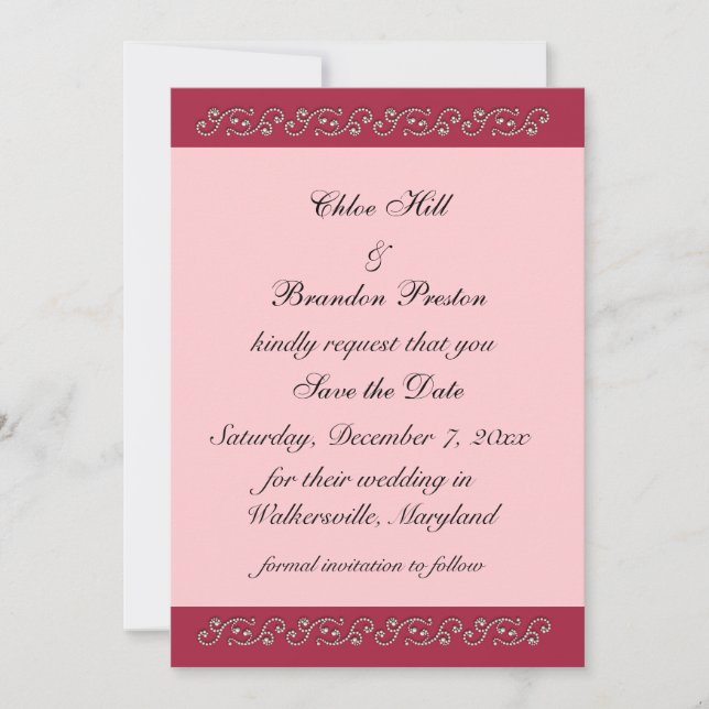 Save The Date Ruby Red, rose et perles Enregistrer la date (Devant)