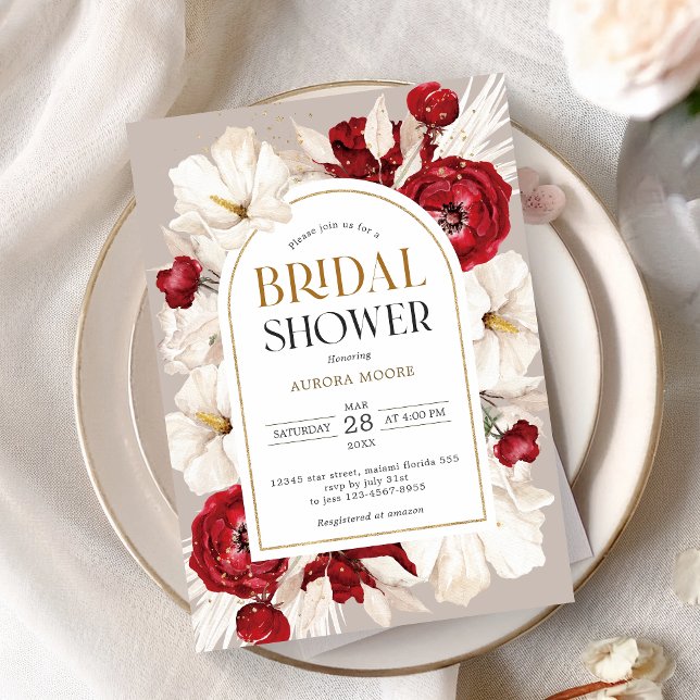 Save The Date Ruby rouge et blanc fleuri Douche nuptiale Invitat (Créateur téléchargé)