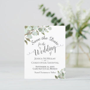 Save The Date Russe Aquarelle Eucalyptus Feuille Mariage blanc