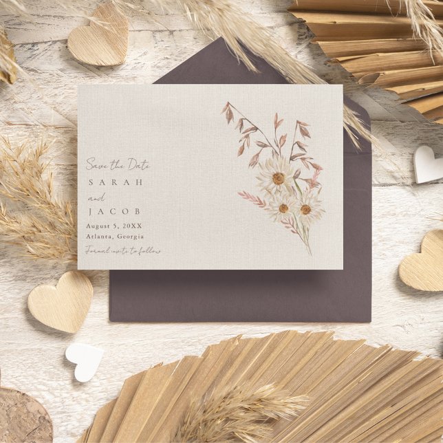 Save The Date Russe Boho Fleur sauvage Mariage bohème (Rustic Boho Wildflower Bohemian Wedding Save The Date)