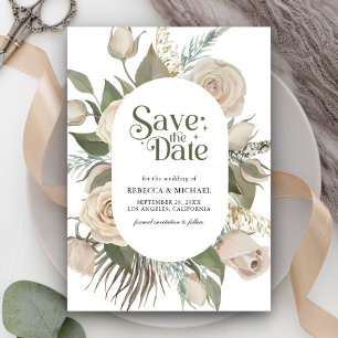 Save The Date Russe Boho Ivory Rose Sage Green Mariage