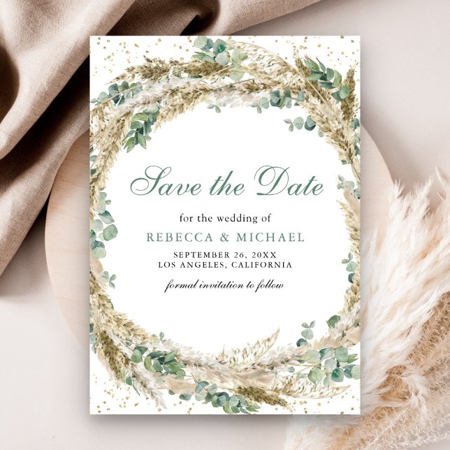 Save The Date Russe Boho Pampas Eucalyptus Mariage de couronne (Créateur téléchargé)