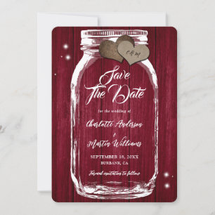 Save The Date Russe Burgundy Mason Jar Mariage bois