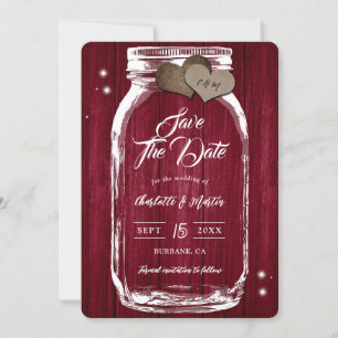 Save The Date Russe Burgundy Mason Jar Mariage de automne bois