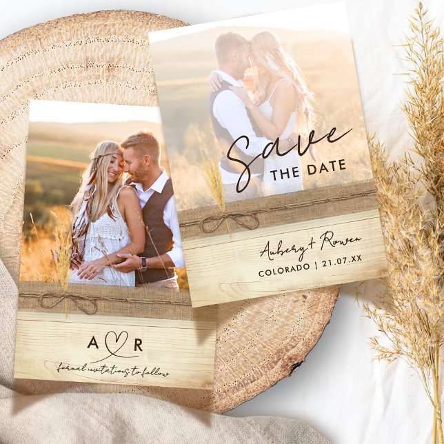 Save The Date Russe Burlap Bois Pampass Grass Boho Photo (Créateur téléchargé)