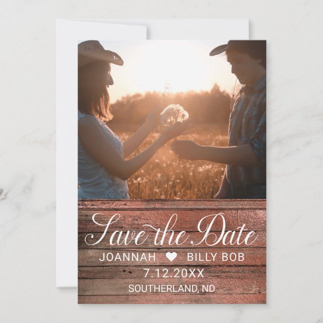 Save The Date Russe Cherry Wood - Script blanc Photo (Devant)
