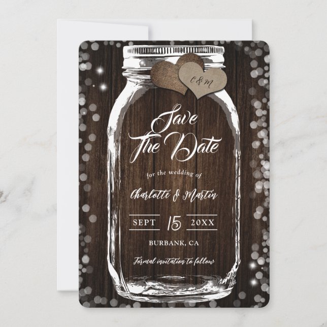 Save The Date Russe Country Mason Jar Barn Mariage en bois (Devant)