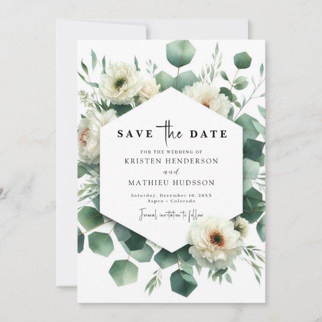 Save The Date Russe Floral Eucalyptus Mariage numérique (Devant)