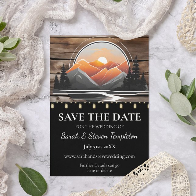 Save The Date Russe Mountain Valley Forest Sunset Nature (Save the Date Rustic Wedding Forest Mountain Wedding Suite)