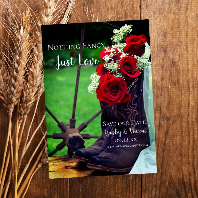 Save The Date Russe Red Roses Boots Cowboy Mariage de l'Ouest (Créateur téléchargé)