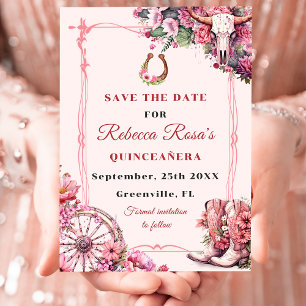 Save The Date Russe rose Boho Ouest Charra Thème Quinceanera