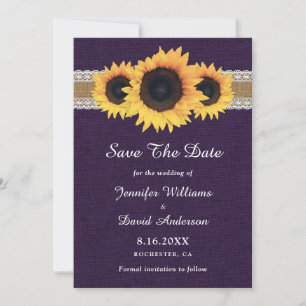 Save The Date Russe Violet Burlap Lights Mariage de tournesol