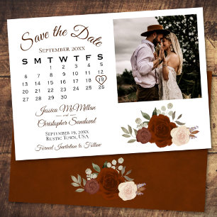 Save The Date Rust Orange Floral Mariage Calendrier & Photo