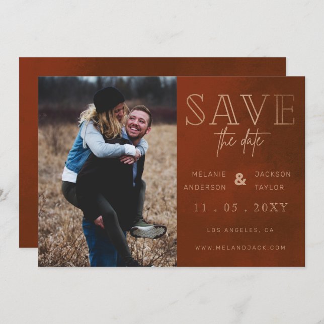 Save The Date Rust Stylish photo manuscrite Enregistrer la date (Devant / Derrière)