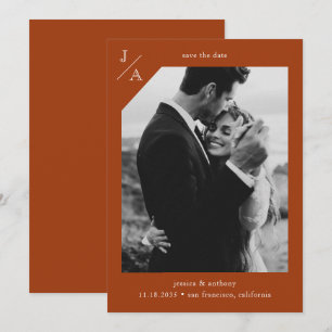 Save The Date Rust Terracotta Minimaliste Moderne Monogramme Pho