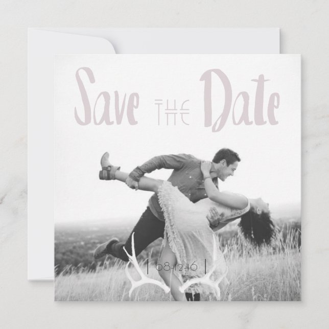 Save The Date Rustic Antler Art Graphic Carré Enregistrer la dat (Devant)