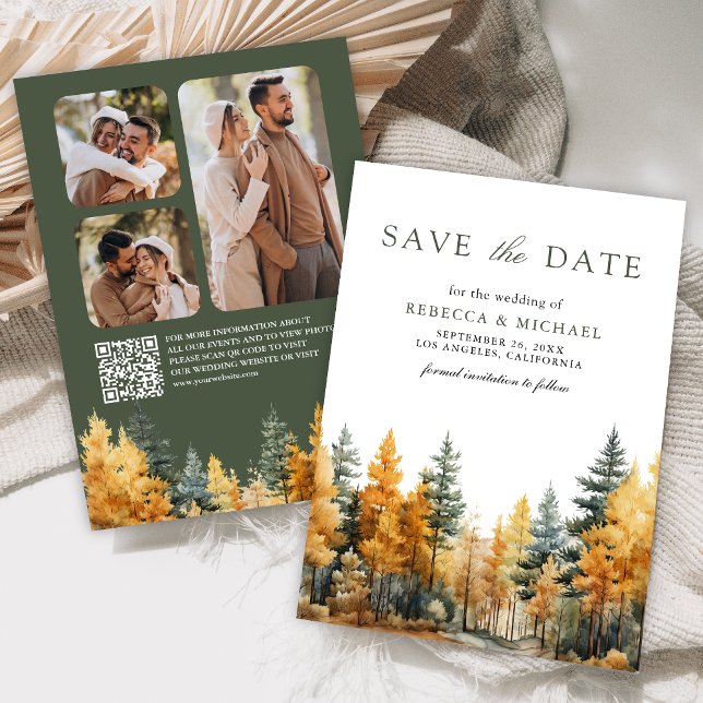 Save The Date Rustic Autumn Forest Photo QR Code Mariage (Créateur téléchargé)