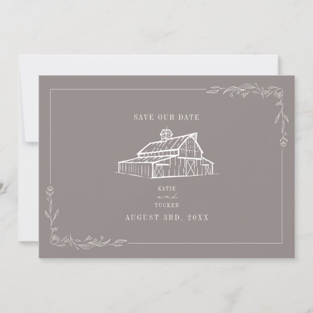 Save The Date Rustic Barn Mariage Amethyst Grey Enregistrer La D (Devant)