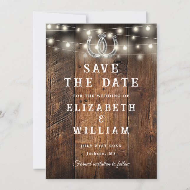 Save The Date Rustic Barn Wood String Lights Western Wedding  (Devant)
