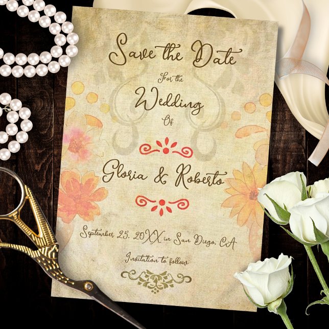 Save The Date Rustic Baroque Floral Sacred Heart Mexican Wedding (Créateur téléchargé)