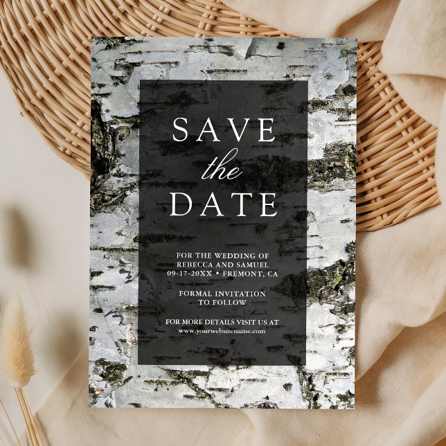 Save The Date Rustic Birch Tree Bark Modern Wedding (Créateur téléchargé)