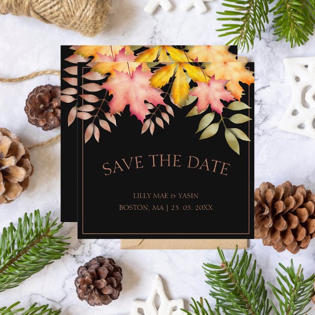 Save The Date Rustic Black Automne Feuilles Mariage (Créateur téléchargé)