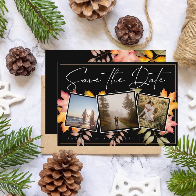 Save The Date Rustic Black Fall laisse trois Mariages photo (Créateur téléchargé)