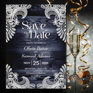 Save The Date Rustic Blue Wood