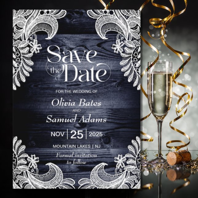 Save The Date Rustic Blue Wood (Créateur téléchargé)