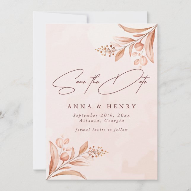 Save The Date Rustic Blush Terracotta Mariage botanique (Devant)